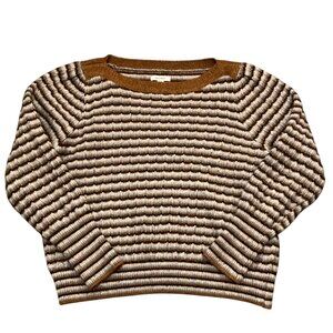 Women's NINE WEST Brown & Blue Boat Neck Striped Sweater Size XL